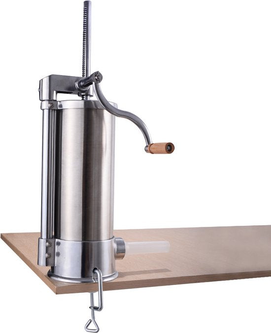 5 kg Manuele RVS Worstenvuller met Tafelklem en 6 Vulbuizen