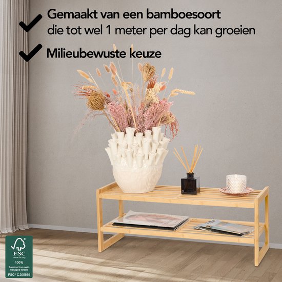 Brixy Schoenenrek - 2 Lagen - Bamboe Schoenenrek - Schoenenkast - Voor 9 Paar Schoenen - Hout