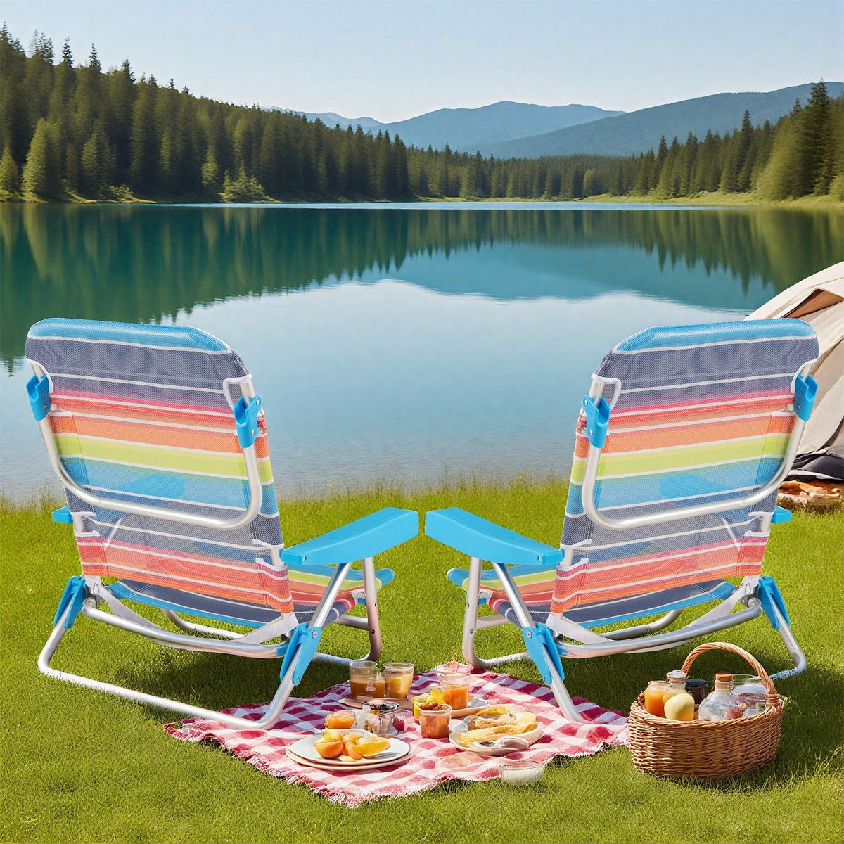 Coast Opvouwbare Strandstoelen Set van 2 - Verstelbare Rugleuning - Lichtgewicht Campingstoelen - 64 x 63 x 74 cm