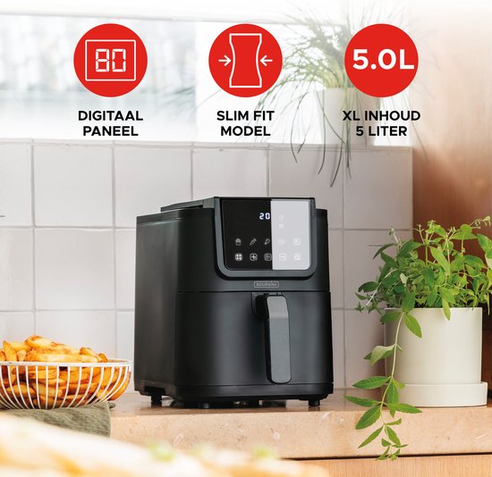 Bourgini Slimfit Airfryer Pure XL - Heteluchtfriteuse - 5 liter - 1500W - PFAS vrij