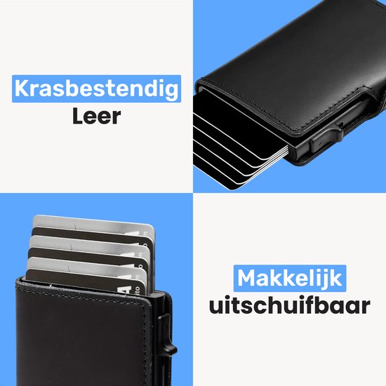 LUFT Pasjeshouder voor 10 pasjes Leer - Veilig - Uitschuifbaar - RFID bescherming - Kaart - Portemonnee - Aluminium - Heren - Voor mannen en vrouwen - Pasjes houders - Zwart
