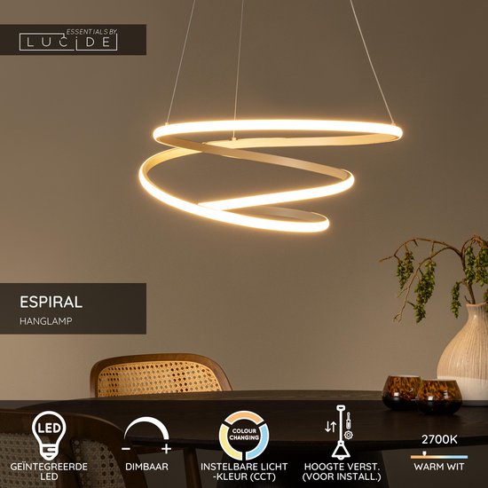 Lucide ESPIRAL - Hanglamp - LED Dimbaar - CCT - 1x40W 2700K/4000K - Taupe - Essential