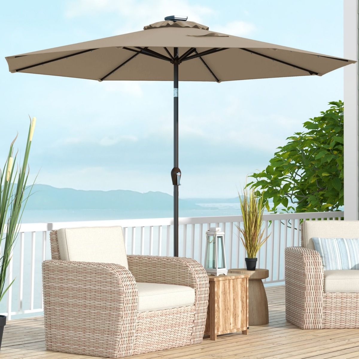 Coast Parasol met LED Verlichting - Ø300cm - Bruin - Stijlvolle Buitenparasol voor Elke Tuin