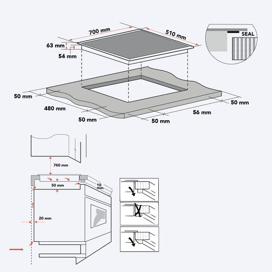 KitchenBrothers Inductie Kookplaat - Inbouw Inductieplaat - 70 cm - 4 Zones - 2x Flexzone - 1 en 2 Fase - Tot 2800W - Zwart