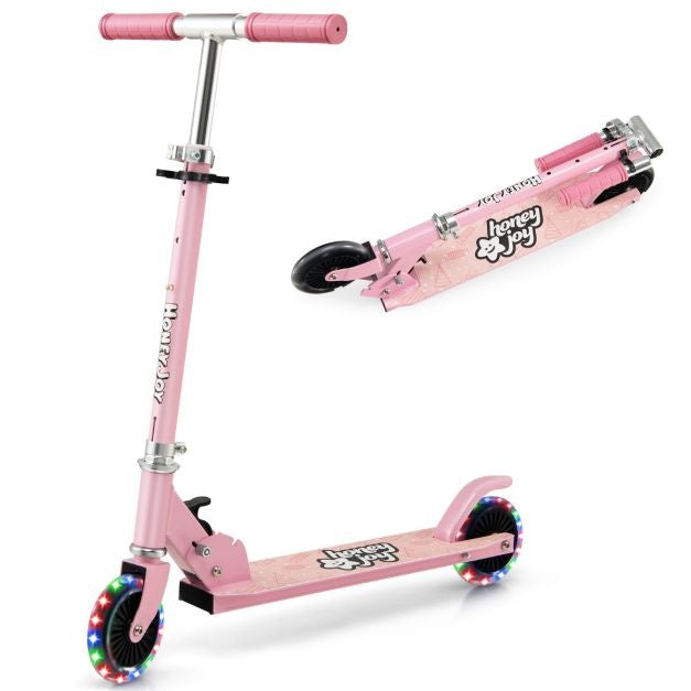 Coast Kinderstep - Twee Wiel Kick Scooter met Knipperende Wielen - Verstelbaar Stuur & Achterrem - Staan & Rijden - Roze