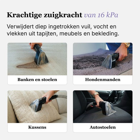 Motionflow Tapijtreiniger PRO – Professionele Dieptereiniging met Stoomfunctie tot 100°C – Krachtige 1700W Vlekkenreiniger - Stoomreiniging voor Vloer, Bank, Badkamer en Tapijt - Stoomreiniger & Zetelreiniger - Carpet Cleaner incl. Schoonmaakmiddel