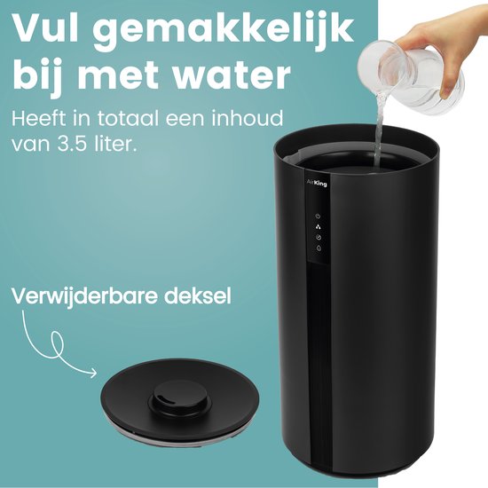 AirKing Luchtbevochtiger - Zwart - Topfill - 3.5 Liter - Hygrometer - Aroma