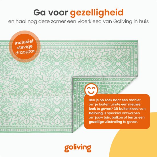 Goliving Buitenkleed Summer Flora - 183x290CM - Tuintapijt - Buitentapijt - Vloerkleed - Tuinkleed - Omkeerbaar - Incl. Draagtas - Groen/Wit