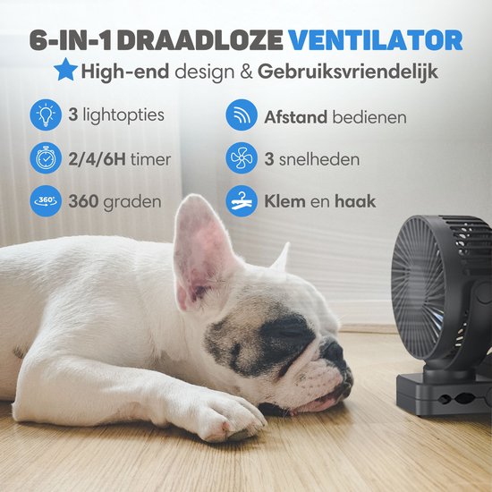 Vulpes Goods® Tech Mini USB Ventilator PRO – Oplaadbaar – Stille Mini Fan & Powerbank – 12000 mAh – Zwart