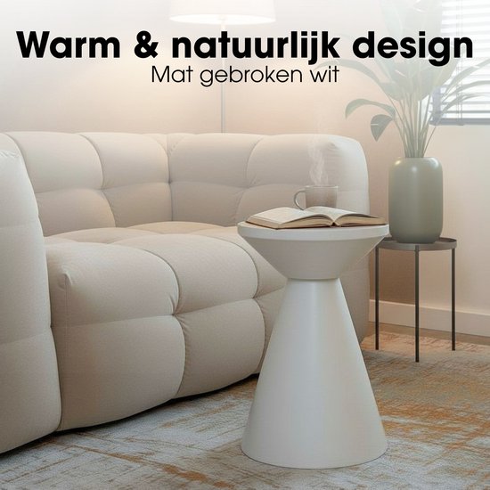 Mica Decorations Jim Bijzettafel - Bijzettafel Rond H45 x Ø31 cm - Ijzeren Tafeltje voor Woonkamer of Slaapkamer - Plantentafeltje - Nachtkastje Industrieel - Off White