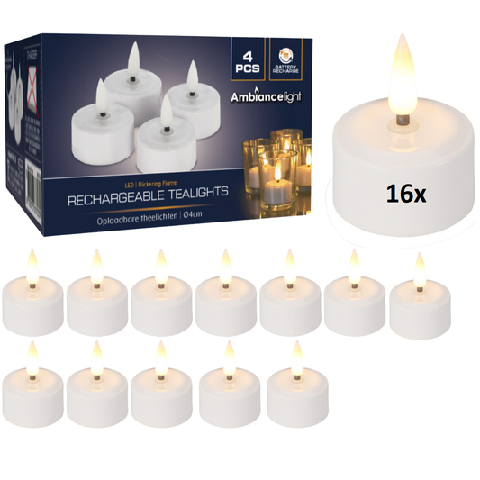 Theelichtjes LED Box 16 stuks Oplaadbaar - Ø4cm *Uitbreidingsset ZONDER oplader*