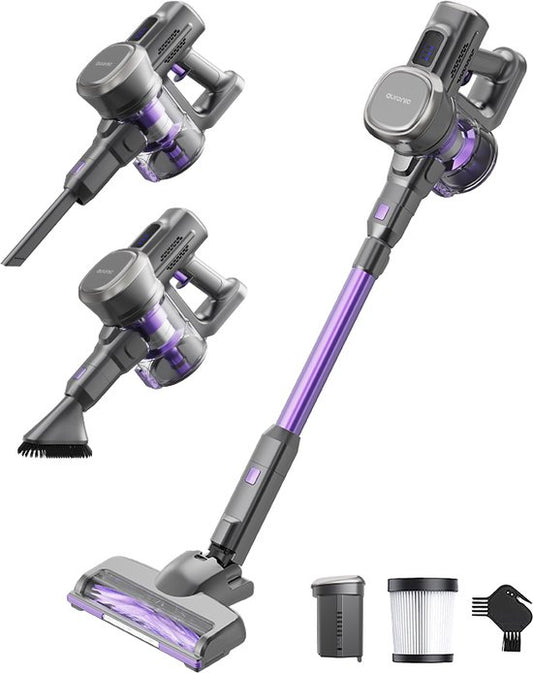 Auronic Steelstofzuiger Draadloos - Zelfstaande Steelstofzuiger - Zonder Zak - 220W - Vacuum Cleaner - Grijs/Paars