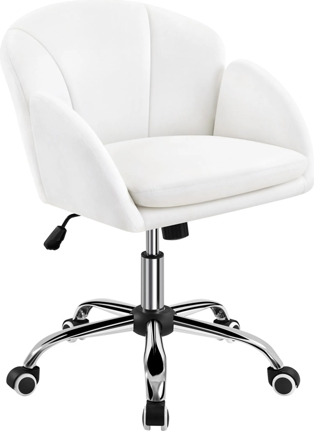 Yaheetech Stijlvolle Bureaustoel met Bloemdesign 72-81,5 cm – Sneeuwwit – Polyester en Metaal