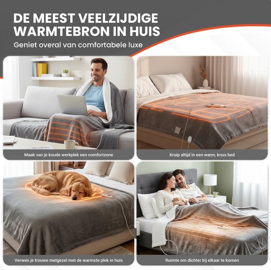 TTD® Verwarmde Deken Elektrisch - 200 x 180 cm - 40–60 °C - Flanel