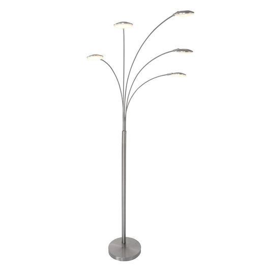 Vloerlamp Synna 1327ST – Draaibaar, dimbare LED booglamp van staal en glas, Modern design, Mexlite, met 5 lichtbronnen (4.5W) en snoer van 235 cm