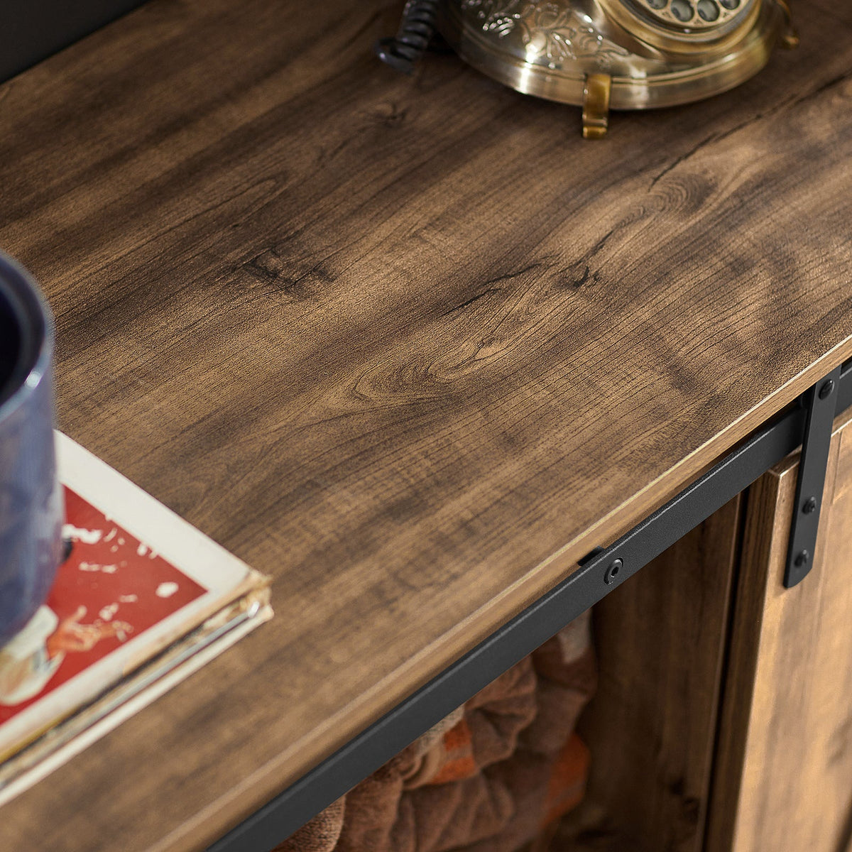 SoBuy Opbergkast – Schuifdeur, Verstelbare Planken, Landelijk Design – 120 x 40 x 70 cm – Kastanjebruin
