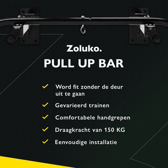 Zoluko Professionele Pull Up Bar Wandmontage - 150kg Draagkracht - Incl. E-boek - Eenvoudige Bevestiging - Optrekstang Fitness - Pull Up Station voor Thuis Sporten - Chin Up Bar - Zwart