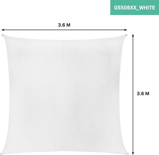 VONROC Premium Schaduwdoek - Vierkant - 360x360 cm – Waterafstotend - Wit – Incl. Opbergtas en bevestigingskoord