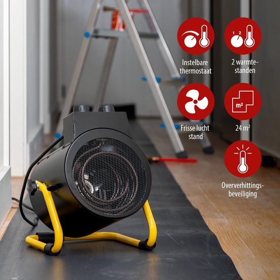 Tristar KA-5061 Industriële Kachel - 1500 W - 3000 W - 3 Standen - Regelbare Thermostaat - IPX4 Spatwaterdicht - Zwart/Geel
