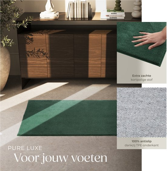 tectake® Kortpolig Vloerkleed - 80 x 150 cm - Groen - Tapijt voor Woonkamer, Slaapkamer, Eetkamer - Onderhoudsvriendelijk en Wasbaar - Antislip Ondertapijt - Allergievriendelijk - Diverse maten en kleuren