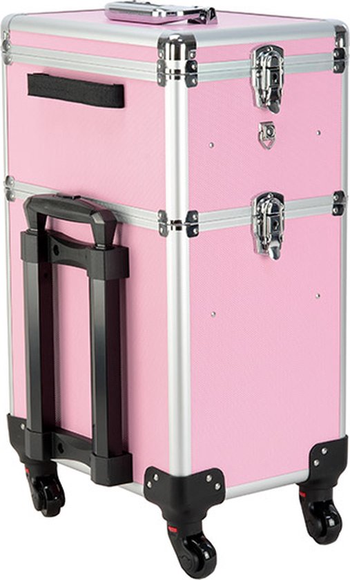 Kapperskoffer trolley - visagie make up nagel koffer - schminkkoffer - beauty case - roze