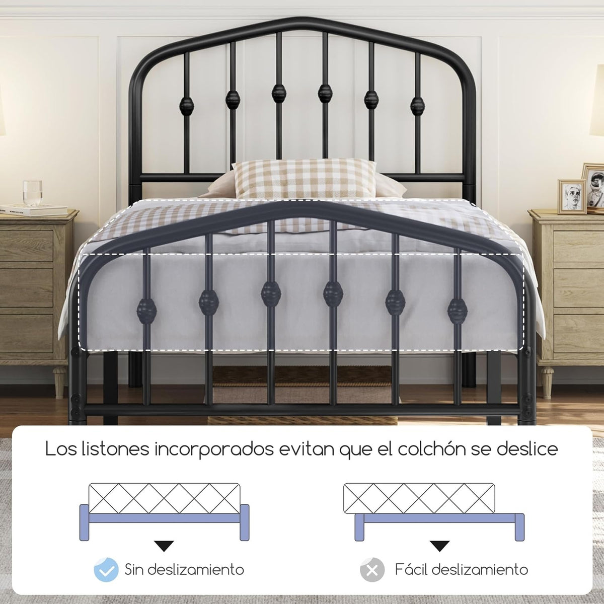 Yaheetech Metalen Bedframe - 90 x 200 cm - Zwart