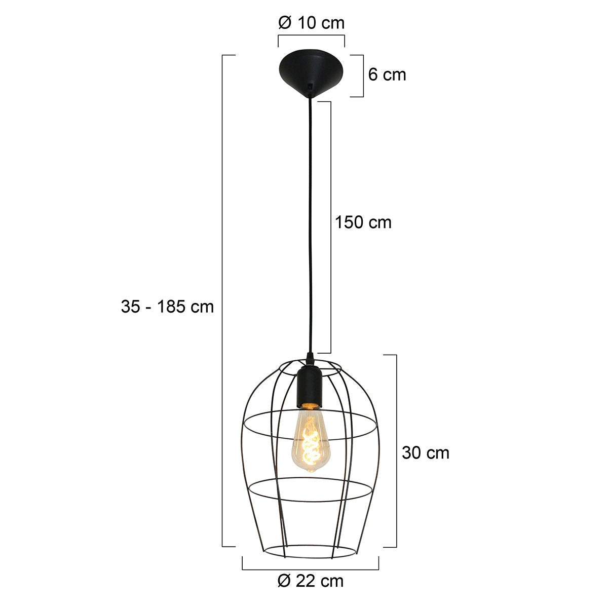 Hanglamp Minimalics 2705ZW – Zwart, verstelbaar van 35 cm tot 185 cm, Scandinavisch design, met E27 fitting, van merk Mexlite, gemaakt van metaal, kunststof en elektronica