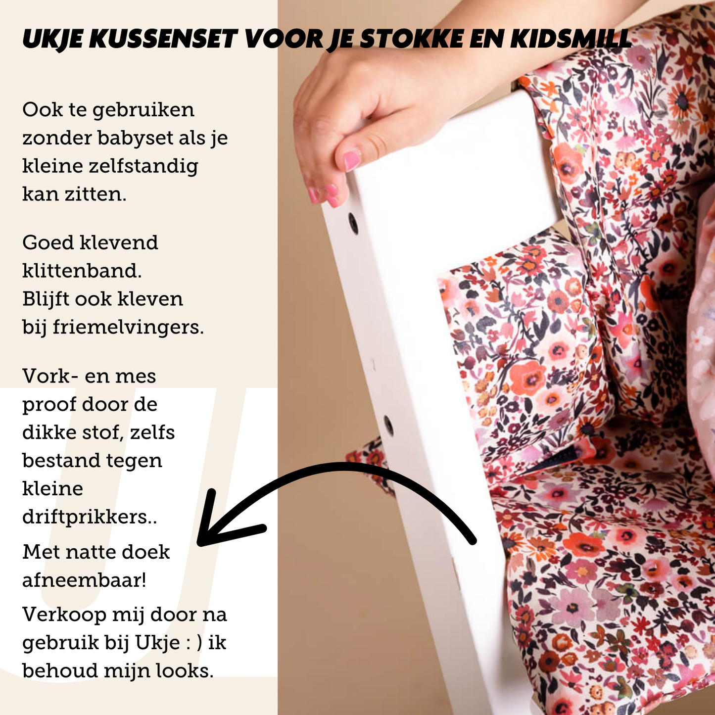 Ukje Tripp Trapp Kussenset - Roze Bloemen - Geplastificeerd