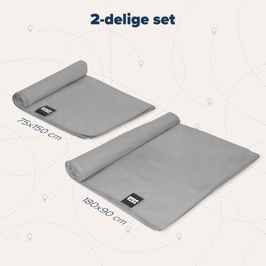 TRVLMORE Microvezel Reishanddoek Set - 2 Stuks - Large (75 x 150 cm) & Extra Large (90 x 180 cm) - Microvezel - Grijs