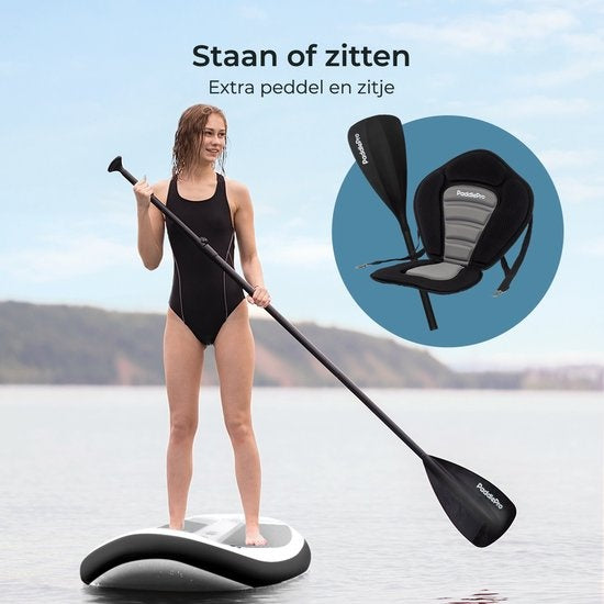 LifeGoods SUP Board - Luxe Set - met Zitje - Opblaasbaar Paddle Board - Max. 135KG - 320x81cm - Wit