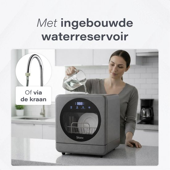 Skoov Mini Vaatwasser met waterreservoir - 3 couverts - 7 wasprogramma's - Kleine smalle vrijstaande afwasmachine - Camping - Grijs