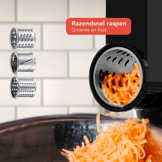 KitchenBrothers Keukenrobot - 6-in-1 Keukenrobot - 1500W - Met Gehaktmolen, Blender en 15 Accessoires - 6,2L RVS Kom - Zwart
