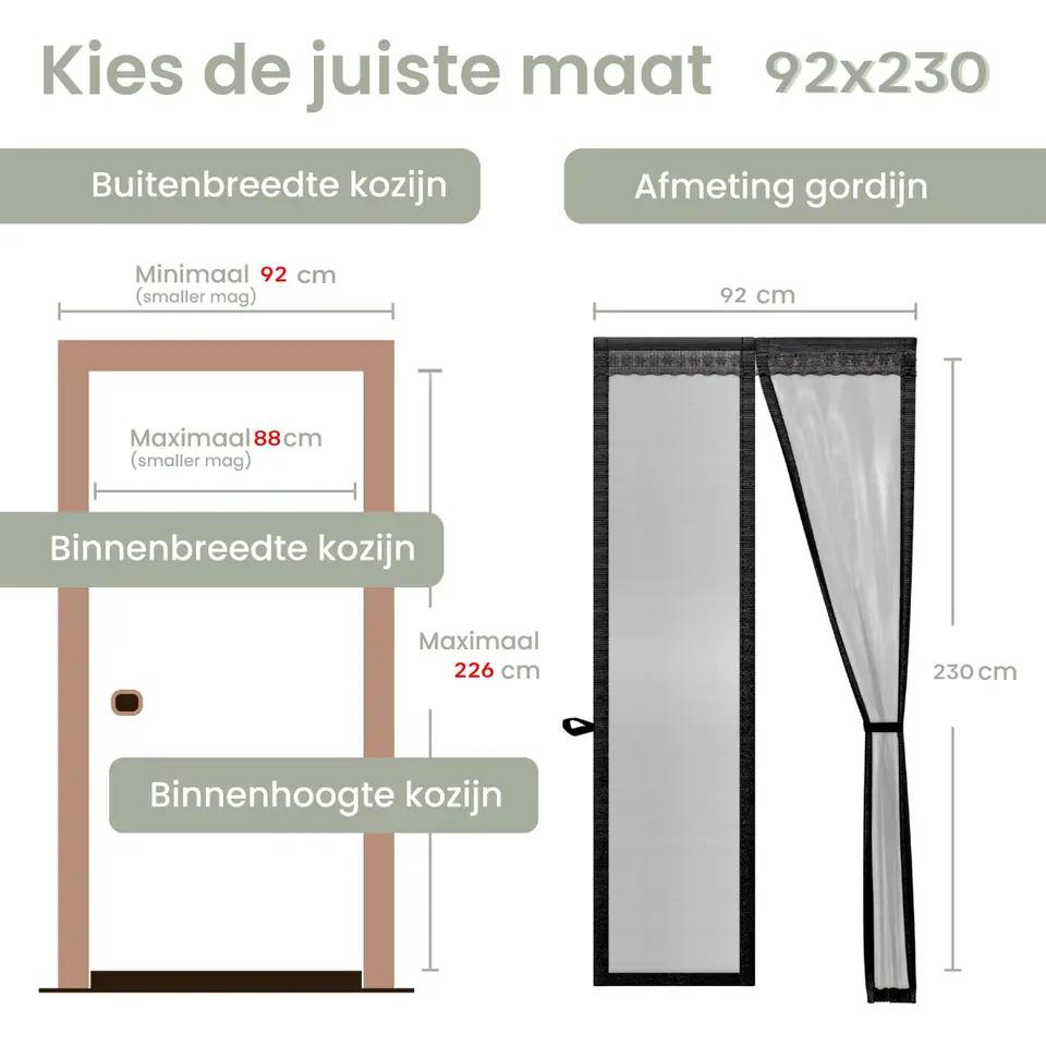 O'DADDY Deurgordijn Deluxe Fiber Magnetisch Vliegengordijn – Voorzien Van Zelfsluitend Mechanisme En Geen Zichtbare Banen En Complete Klittenband Bevestiging – Voor Kinderen En Huisdieren – Zwart Glasvezel – 92 x 230 cm