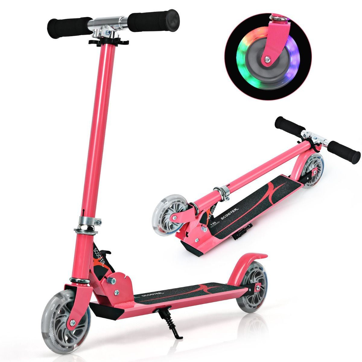 Coast Opvouwbare Kinderstep - LED Verlichte Wielen - Hoogte Verstelbaar 63-86,5cm - Roze