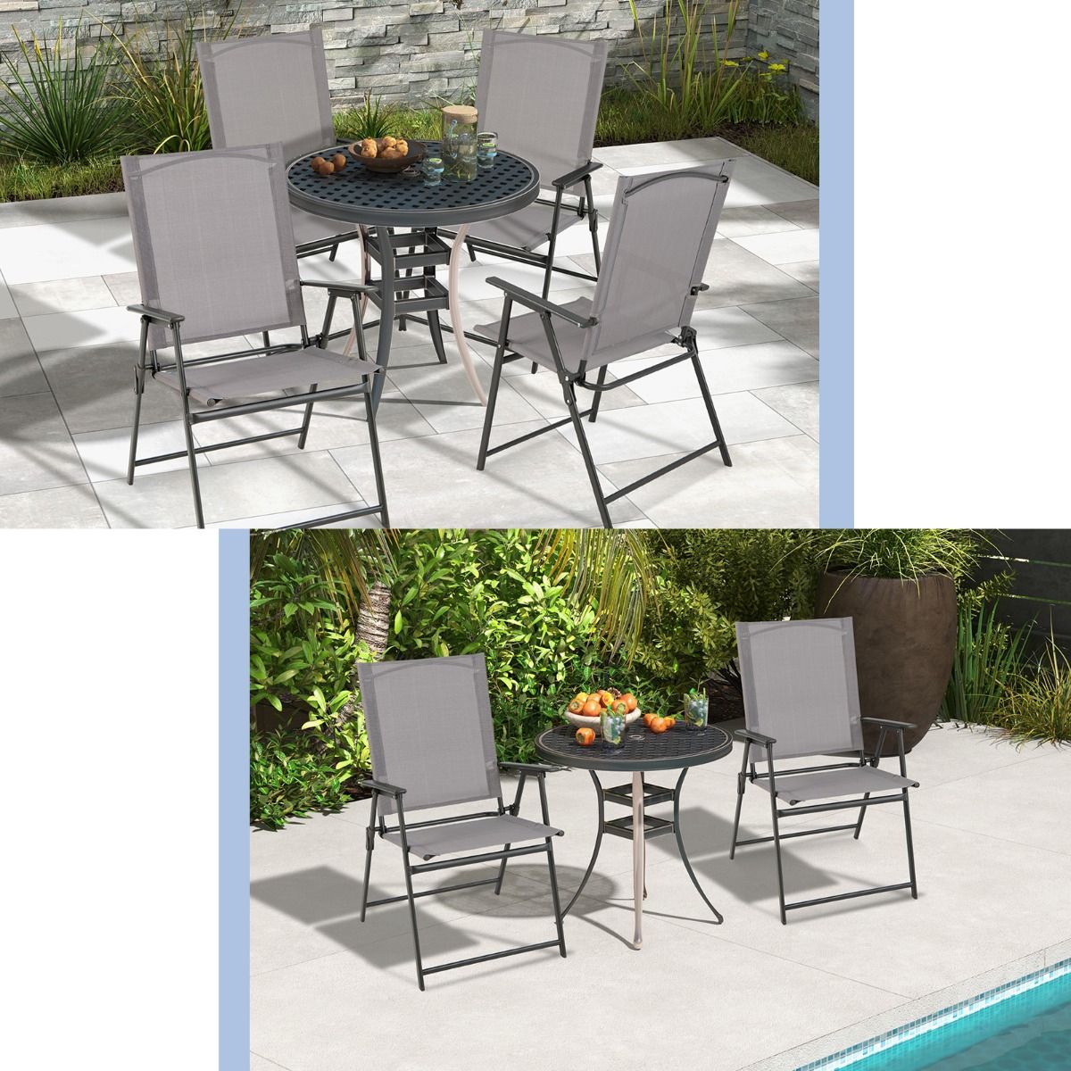 Coast Opvouwbare Tuinstoelen Set van 4 - hoge rugleuning - ergonomisch - grijs