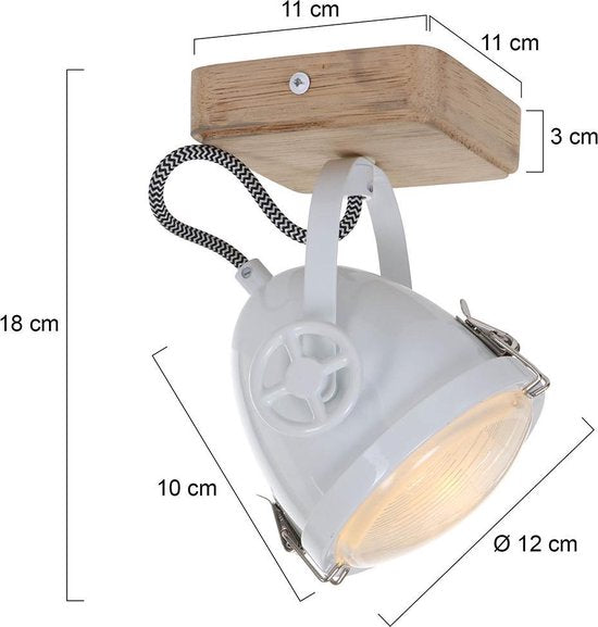 Plafondspot Michelle Wit - Draaibaar & Kantelbaar - Hout en Metaal - Mexlite - 20 cm Hoog, 11 cm Diameter