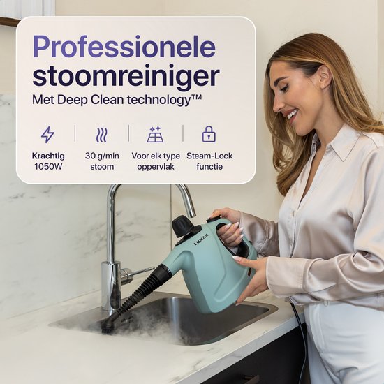 LUMAN 16 in 1 Stoomreiniger C3 - Stoomvergrendelingsfunctie - Handstoomreiniger - Handstomer - Vlekkenreiniger - Tapijtreiniger - Incl. Opbergtas en 16 Opzetstukken - 1050 Watt - 450 ML - Groen