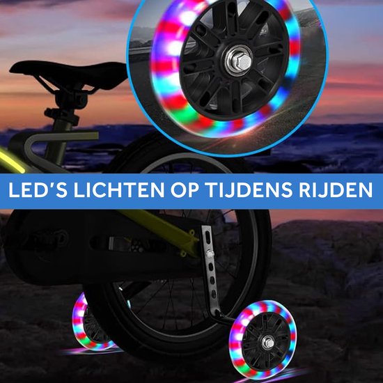 TIKKENS® Zijwieltjes - 12-20 Inch - LED lichtjes - Zijwieltjes voor Kinderfiets - Zwart - 12 inch/14 inch/16 inch/18 inch/20 inch - Zijwielen - Kinderfietsaccessoires