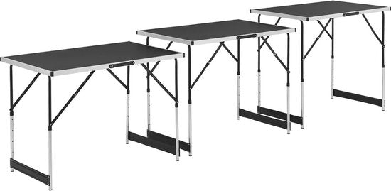 3 stuks Aluminium Vouwtafel / Klaptafel / Campingtafel - Multifunctioneel - Zwart