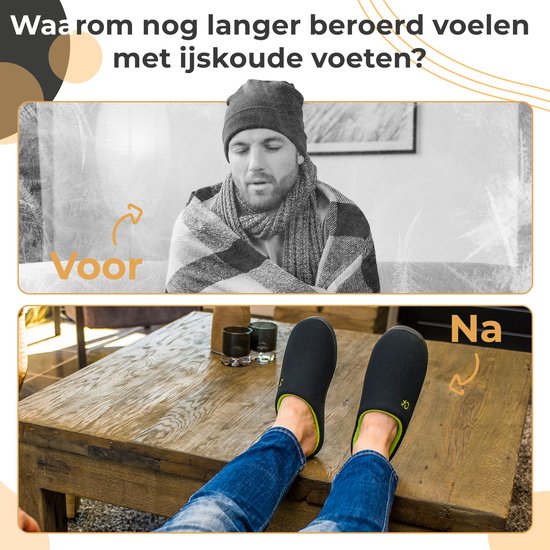 Pantoffels Heren - Sloffen - Maat 44/45 - Zwart - Anti-slip - Comfeet