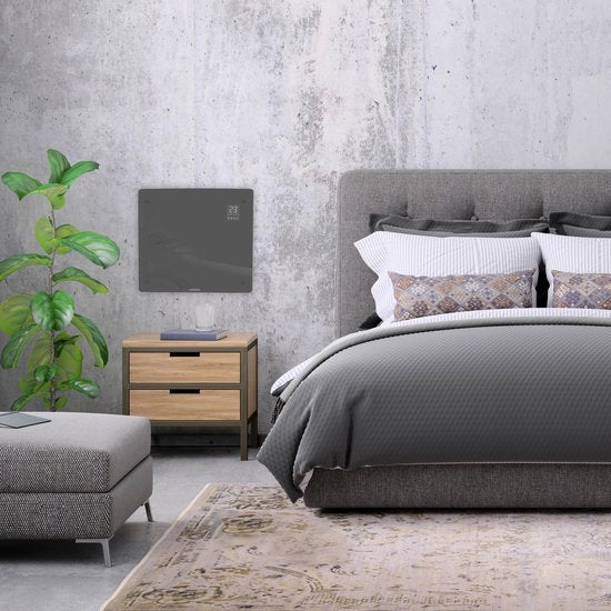 VONROC Luxe elektrische kachel - Convectorkachel met glazen paneel – 500W/1000W - Verwarmt ruimtes tot 12m2 - Bediening zowel met app (via Wifi) als handmatig – Instelbare thermostaat en timer - Grijs