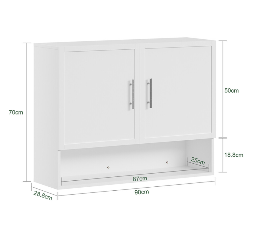 SoBuy Wandkast 90 x 70 x 28,5 cm - Wit - 2 Deuren - Verstelbare Legplank