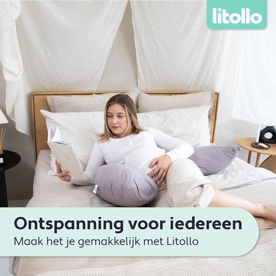 Litollo® Zwangerschapskussen (J-vorm) - Zijslaapkussen - Voedingskussen - Lichaamskussen - Body pillow - 145cm - Afneembare hoes - Grijs