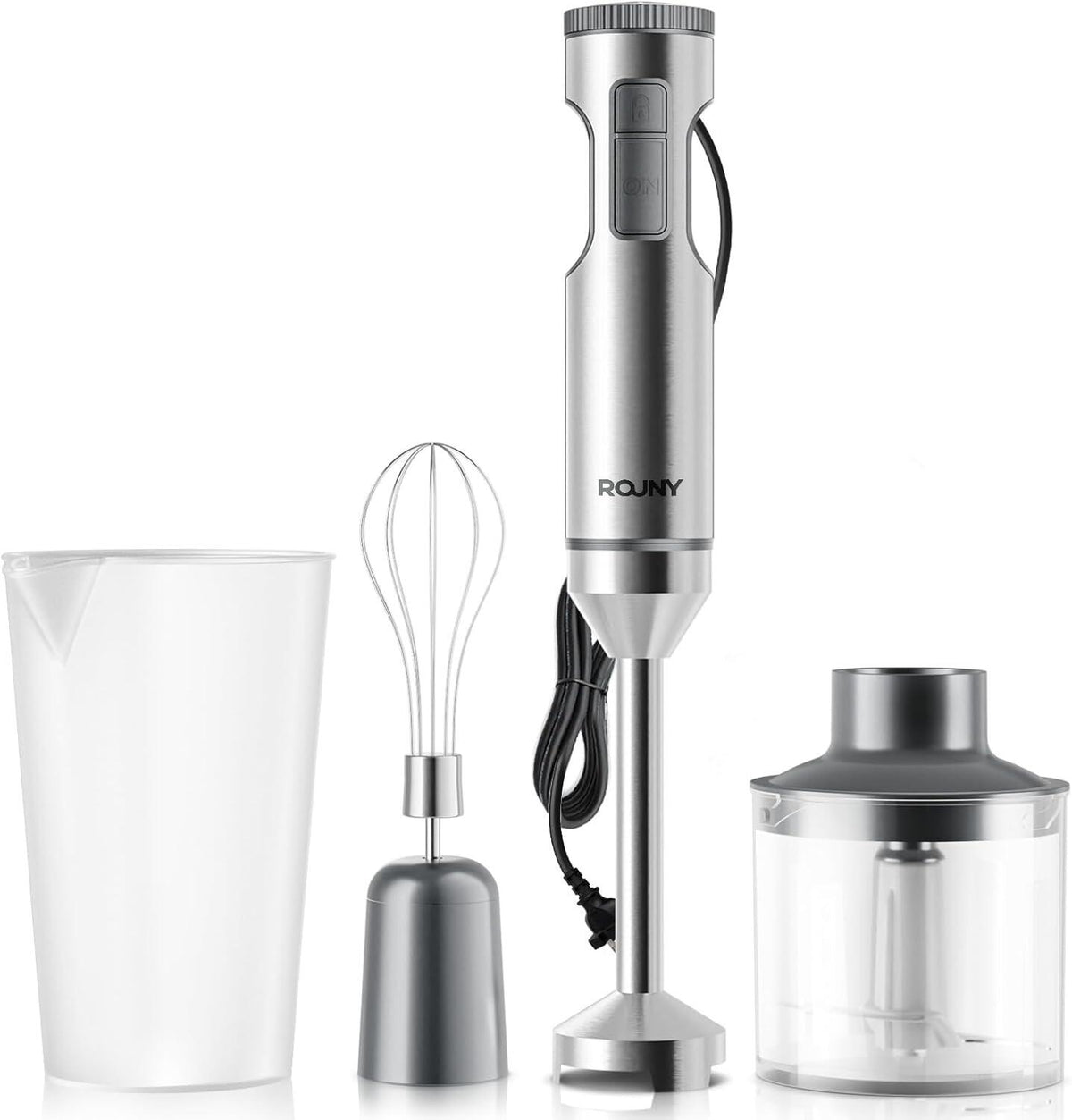 Rouny Staafmixer 4-in-1 PHB8001 - 1200 W - Met Maatbeker 700 ml, Garde & Hakmolen 500 ml - RVS - Veiligheidsslot