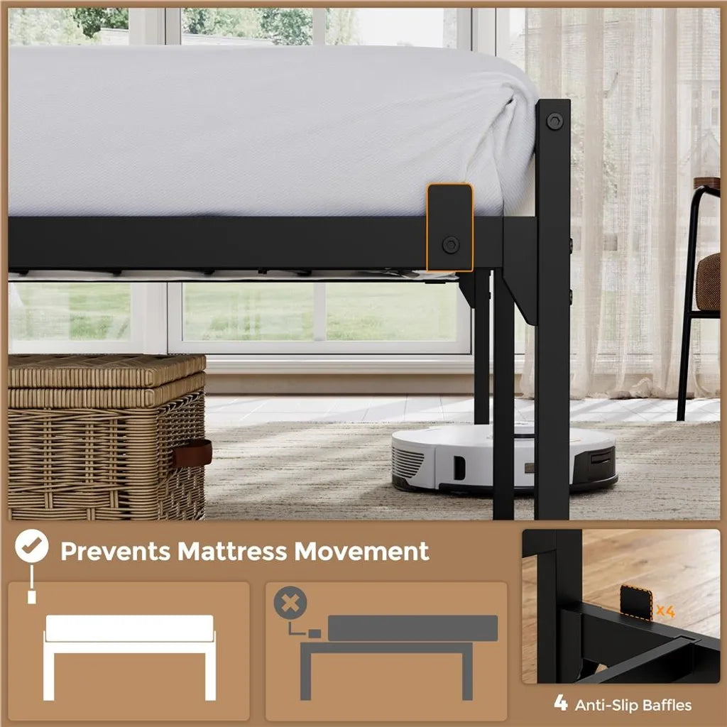 Yaheetech Metalen Bedframe met LED en Oplaadstation, 90x200 cm, Zwart