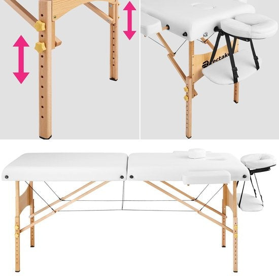 tectake® - Massagetafel Behandeltafel - matras van 7,5 cm hoog + rolkussens en draagtas - behandelbank – incl. opbergtas – opvouwbaar