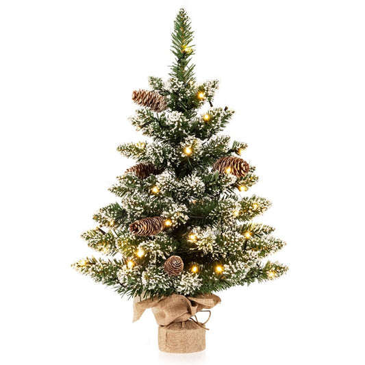 Coast Kunstkerstboom Tafelmodel 64 cm Groen – Mini Kerstboom met Sneeuw – 50 LED Lampjes – 8 Lichtstanden
