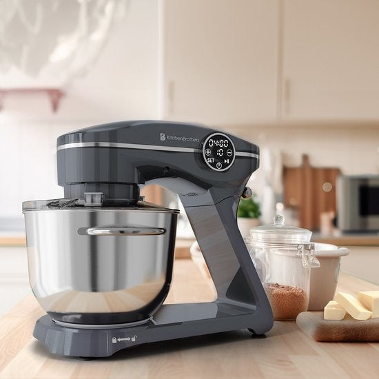 KitchenBrothers Keukenmachine - Touch Display en Timer - Keukenrobot - 6L - 1800W - Aluminium - Antraciet