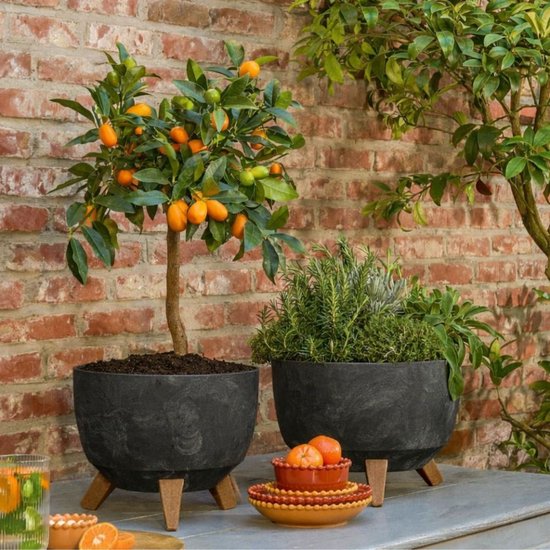 Mica Decorations Doppio Plantenbak op Poten - 18,5 x Ø33 cm - Plantenbakken voor Buiten - Bloembakken voor Balkon - Gerecycled Plastic - Zwart