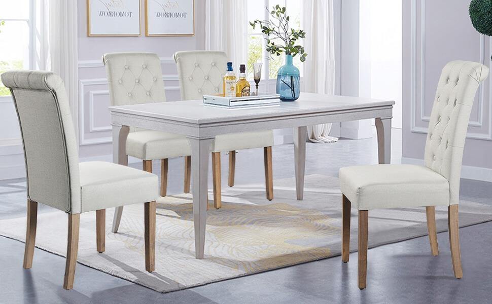 Yaheetech eetkamerstoelen met hoge rugleuning - Set van 2 - Beige - 45,5 × 62 × 98,5 cm
